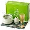 QEEKADA Matcha Set, 7 pezzi matcha kit, Matcha Whisk,ciotola Matcha,ciotola con beccuccio,frusta in bambù, supporto per frusta, in ceramica, colino, strofinaccio, perfetto per gli amanti del matcha
