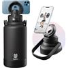 Magcheer Borraccia Magnetica 2 Litri Borraccia porta Telefono Palestra Compatibile MagSafe in Acciaio Inox Bottiglia Termica con Treppiede ad Angoli Regolabili per Registrazione Video(Nero)