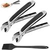 SZHUGEKI 2 Pezzi Pinze per Friggitrice ad Aria, Acciaio Inox, Manico Antiscivolo, con Spazzola in Silicone, per Forno, Piatti da Pranzo, Teglie per Pizza