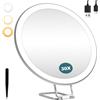 RISVOWO 30x Specchio Trucco con Luci, Specchio Ingranditore con Luce Regolabile in 3 Colori, Ricaricabile Specchio Trucco con Pinzette e Ventose, Specchio da Viaggio e Casa, Specchio Bagno(Bianco)