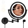 Nicesail Specchio Ingranditore con Luce 5x - Specchio Estensibile da Bagno - Montato a Parete - Luce a 3 Colori - Telaio Spesso - con Spina - Nero - per Trucco e Barba,Diametro 20 cm