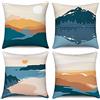 Hnmdmyi Copricuscino Boho 45x45 Set di 4, astratto montagna tramonto alba coperture cuscino decorativo metà secolo moderno natura paesaggio arte lino copricuscino per divano letto Home Decor