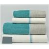 Mahome Set Asciugamani 4 Pezzi 450 Gr/m² 100% Cotone Italiano Artigianale con Balza in Lino | Set 2 Viso + 2 Ospite Morbidi Soffici Made in Italy (Turchese Balza Lino)