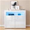 SUNXURY Comò bianco lucido, credenza con LED a 2 ante, design senza maniglie per cucina, corridoio, camera da letto, 108 x 92 x 40 cm (L x A x P)