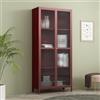[en.casa] Armadio a Vetrata con 4 Scomparti Credenza Alta Libreria Espositiva Vetrina a 2 Ante in Vetro Semitrasparente Scanalato 180 x 80 x 35 cm Mobile in Acciaio - Rosso Vino