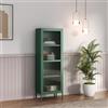 [en.casa] Armadio a Vetrata con 4 Scomparti Credenza Alta Libreria Espositiva Vetrinetta Anta in Vetro Semitrasparente Scanalato 150 x 50 x 35 cm Mobile in Acciaio - Verde Abete