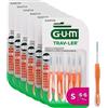 GUM TRAV-LER Scovolini Interdentali Professionali/Setole con Protezione Antibatterica/Filo Metallico Rivestito/Impugnatura Morbida/Arancione/Misura 0,9 mm ISO 2/6 Confezioni da 6 pz