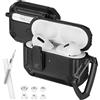 AXFEE Cover Compatibile con AirPods Pro2/1 Custodia- Nero | con Kit di Pulizia e Moschettone, Custodia Pop-up Automatica Protettiva Rigida Antiurto, con Clip di Blocco di Sicurezza