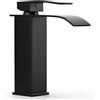 VOLTIX Rubinetto per Bagno a Cascata - Miscelatore Monocomando per Lavabo con Risparmio Idrico - Regolabile per Acqua Calda e Fredda - Rubinetto Lavabo Moderno Design Elegante per Bagno (Nero)