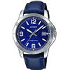 Casio MTP-V004L-2B Orologio da uomo standard con cinturino in pelle blu quadrante blu con data, Blu