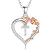EUDORA Harmony Ball Collana con Iniziale a Forma di Cuore Placcata in Rame Rodiato con Zirconi Cubici per Donna, Ciondolo a Forma di Fiore in Oro Rosa con Lettera T Alfabeto Dalla T Regalo, 18+2