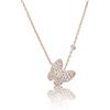 PERORNO Collana a farfalla con zirconi, argento 925 placcato in oro rosa, design elegante, 12.0 Milimetros, Oro Giallo, Diamante