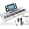 Funtaki Pianoforte digitale portatile a 61 tasti, pianoforte elettronico con tasti illuminati e supporto musicale, mini tastiera per bambini e adulti, tastiera digitale Bianco