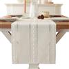 JURENEE Runner Tavola Moderno, 33 X 183 Cm, Runner da Tavolo in Cotone e Lino Ricamata, Tovaglia in Stile Rustico, Ideale per Decorare Tavoli da Ristorante, Cucina, Feste e Dessert (Bianco Sporco)