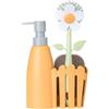 Vigar - Set Lavello - Pack Supporto, Spazzola Lavastoviglie, Spugna - ‎7 x 14 x 26,5 cm - Flower Power - con Dispenser - Vassoio da 3 pezzi - Arancione