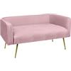 IlGruppone Divano Due Posti in Velluto Gambe in Acciaio Color Oro Divanetto 2 Persone 126x49x57 Cm Design Moderno Soggiorno Panca Pie di Letto - Rosa