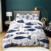 Generic Blu Navy Copripiumino Singolo 155x210 pesci oceanici astratti Set di Biancheria da Letto per ragazze ragazzi, 3D Stampa Morbida Microfibra Copripiumino Decorativo per Giovane, con 2 Federe