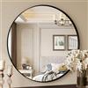 Clevich Specchio da bagno rotondo con cornice profonda, 80x80 cm, Lussuoso specchio da parete rotondo, con cornice in alluminio spazzolato nero, Per bagno, soggiorno, camera da letto, decorazione