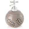 Baroni Home Baroni Dispenser di Sapone Liquido in Ceramica con Pompa, Portasapone Liquido per Bagno, Cucina, Dispenser per sapone liquido in Ceramica con Foglie Traforate Tortora, 12x12x16 cm