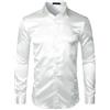 Dcvmvmn Camicia da uomo in raso di seta autunnale a maniche lunghe camicie lucide lisce tinta unita Camisa Slim Fit, bianco, M
