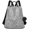 RPLIFE Zainetto da donna con glitter grigio brillante argento antifurto posteriore con cerniera design tasca da viaggio con pompon