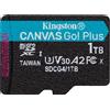 Kingston 1TB Scheda microSDXC Kingston Technology Canvas Go Plus Gen4 200R Nero/Turchese [SDCG4/1TBSP]