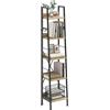 YITAHOME Libreria sottile con 5 ripiani, larghezza 35 cm, scala industriale, scaffalatura in legno e telaio in metallo, moderna mensola per soggiorno, colore rovere