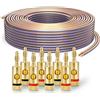 PureLink SP010-050 Cavo per diffusori 2x2,5 mm² (filo 99,9% OFC rame pieno 0,10 mm) Cavo per diffusori HiFi, 50 m, trasparente, set con 8 spine a banana