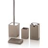 AQA DESIGN Set accessori bagno completo 4 pezzi DOHA in resina tortora e ABS. Dispenser sapone liquido, portaspazzolino, portasapone e portascopino. Design minimalista Alta qualità