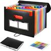ORAGKE Cartella Portadocumenti A4 Espandibile 13 Tasche, Porta Documenti Fisarmonica con Divisori e Etichette Multicolore, Raccoglitore Documenti Portatile per Ufficio Scuola Casa Viaggio, Nero