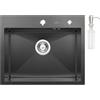 Auralum Lavandino Cucina 55 x 45 cm, Lavello Cucina 1 Vasca in Acciaio Inox con Dispenser Sapone, Lavello da Cucina con Set di Drenaggio e 2 Fori di Preforato, Installazione a Sopratop o Filotop