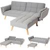 Mendler Divano Letto angolare con penisola sofà reclinabile HWC-K18 Legno Tessuto Grigio Chiaro