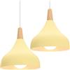 iDEGU 2 Pezzi Lampada a Sospensione Retrò LED Lampada a Soffitto in Legna Metallo Moderna Lampadario a Forma di Goccia Stile Scandinavo Plafoniera per Soggiorno Camera, 20 cm (Giallo Chiaro)