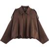Xunger Bomber da donna in finta pelle scamosciata cappotto pilota con risvolto primaverile casual oversize maniche lunghe alla moda streetwear capispalla, 01 Tasca Caffè, Small