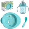 Chicco Set Pappa Completo 6 Mesi+, Tazza Training Cup, Primo Cucchiaio e Piatto Pappa Calda, Kit Svezzamento Antiscivolo, 0% BPA, Azzurro, Idea Regalo Bimbo