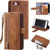 UEEBAI Custodia per iPhone 6 Plus/iPhone 6S Plus, Portafoglio in Pelle PU Retro Antiurto Flip Cover Antiurto con Slot per Schede Funzione Stand Chiusura Magnetica - Castano