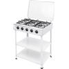 Kanbihao Fornello a Gas da Campeggio 5 Fuochi, 2,5 KW Cucina a Gas con Tavole di Posizionamento, Copertura e Piedi per Campeggio, Pesca, Camper, Colore Bianco