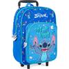 PERLETTI Zaino Trolley Stitch Bambino Bambina - Zainetto Bimbo Bimba Asilo Scuola Materna Blu Tasca Frontale - Zaino da Viaggio con Rotelle Bagaglio a Mano Bambini Leggero - Dimensioni 36x24x12 cm
