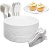 Yidaxing Piatti di Carta 200Pcs Compresi Piatti Carta,Coltello,Forchetta e Cucchiaio | Yidaixing Piatti Usa e Getta Sono Realizzati in Fibra di Canna da Zucchero per Feste, Compleanno,Barbecue(Bianco-17.8cm)