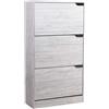 BAKAJI Scarpiera 3 Ante Ripiani Porta Scarpe Doppia Profondita Legno 63x24x115 Grigio