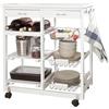 BAKAJI Carrello Cucina Legno 2 Cassetti Portaposate Portabottiglie 5 Scomparti Bianco