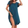 Uniexcosm Camicia da Notte Donna Cotone Corta con Girocollo Sciolto Maniche Corte e Volant Lovable Sleepwear per Casa e Casuale Blu Cobalto XXL