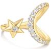 ANIA HAIE Melodic Poet Sparkling Moon and Star Anello aperto da donna in argento Sterling placcato oro 14 k con zirconia cubica - regolabile taglia 14 - 20 - 24 - 1/2