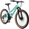 BIKESTAR MTB Mountain bike alluminio per bambini 10-13 anni | Bicicletta 24 pollici 21 velocità Shimano, hardtail, freni a disco, sospensioni | Turchese e Bianco