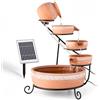 blumfeldt Empoli Full Relax - Fontana a Funzionamento Solare, Fontana a Cascata da Giardino, Pannello Solare 2Watt, Portata 200 L/h, Pompa Circolazione, Vasi in Terracotta, LED, Color Marrone