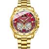 RORIOS Orologio Quarzo da Uomo Orologio da Polso Casuale Acciaio Inossidabile Orologio Moda Analogico Orologio Luminosi Calendario Rosso Oro
