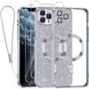 Kokio Glitter Magnetica Cover per iPhone 11 Pro Max con Cordino, Compatibile con MagSafe, Brillantini Sottile Silicone TPU Antiurto Custodia per iPhone 11 Pro Max con 2 Vetro Temperato Bumper, Argento