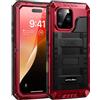 Lanhiem Cover per iPhone 16 Pro Max IP68 Impermeabile, Metallo 360°Completa Waterproof Case con Protezione Schermo, Militare Antiurto Armor, Subacquea Antipolvere Custodia per iPhone 16 Pro Max, Rosso