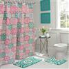 Creative Home Ideas Piece Bathroom Shower Set Tenda da Doccia, Poliestere, Addison Rosa/Blu/Verde, W 72 x L 72 (15 Panels)