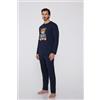 Tezenis Pigiama Lungo Cotone Stampa Orso Uomo Blu